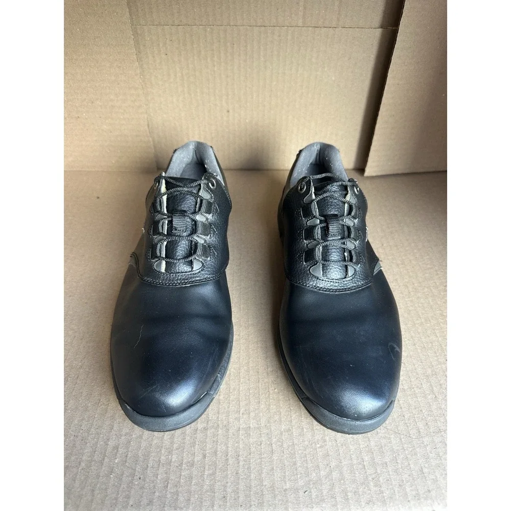 FJ FootJoy GreenJoys Golf Shoes Mens 10.5 W Black‎ Leather Lace Up